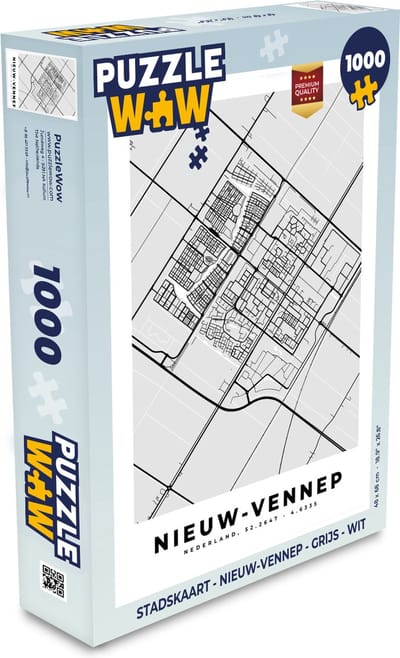 Puzzel Stadskaart - Nieuw-Vennep - Grijs - Wit - Legpuzzel - Puzzel 1000 stukjes volwassenen - Plattegrond