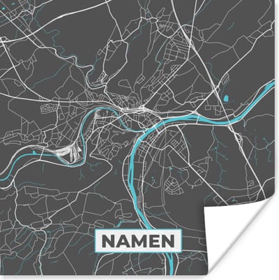 Poster Kaart – Plattegrond – Stadskaart – Namen – België - Grijs - 100x100 cm XXL