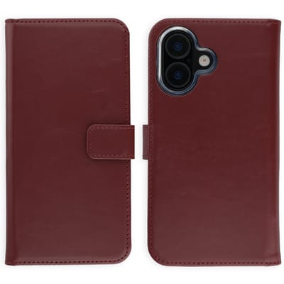 Selencia Hoesje - Geschikt voor Apple iPhone 16 - Echt Lederen Bookcase - Burgundy