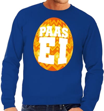 Blauwe Paas sweater met oranje paasei - Pasen trui voor heren - Pasen kleding S