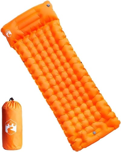Zelfopblazende Matras - Kampeer Mat - Outdoor Slapen - Geïntegreerde Voetpomp - 200 cm Lengte - Oranje