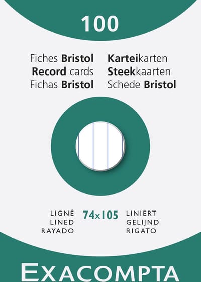 Exacompta 10x etui 100 steekkaarten bristol - gelijnd niet geperforeerd 74x105mm - Wit - 13800B