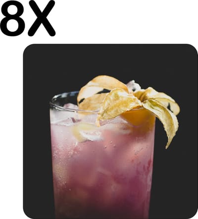 Luxe Placemat - Roze Cocktail met Zwarte Achtergrond - Set van 8 Placemats - 50x50 cm - 2 mm dik Vinyl - Anti Slip - Afneembaar