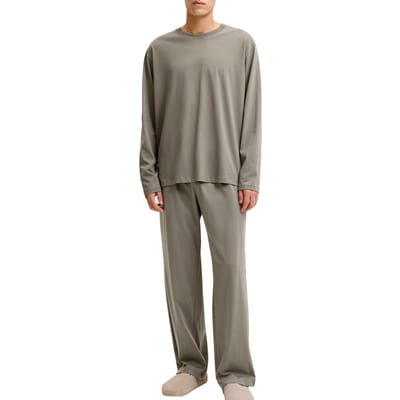 Jack & Jones Heren lounge pyjama set lang jacalfred effen grijsgroen