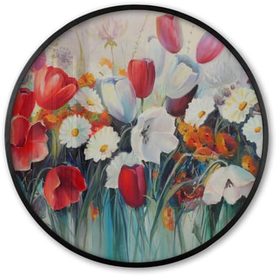 Poster in lijst Rond - Fotolijst 60x60 cm - Posters - Schilderij - Olieverf - Bloemen - Ronde posterlijst zwart - Decoratie - Wanddecoratie woonkamer - Muurdecoratie slaapkamer