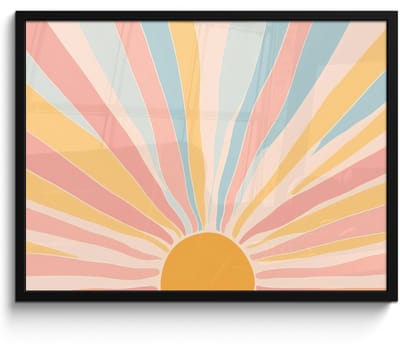 Poster in lijst - Fotolijst 70x50 cm - Posters - Illustratie - Zon - Pastelkleuren - Posterlijst zwart - Decoratie - Wanddecoratie woonkamer - Muurdecoratie slaapkamer