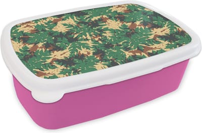 Broodtrommel Roze - Lunchbox - Brooddoos - Patronen - Jungle - Camouflage - 18x12x6 cm - Kinderen - Meisje