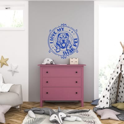 Muursticker - I Love My Shar Pei - 58 x 66 - Blauw
