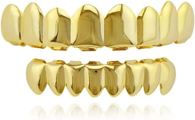 Halloween Gouden Tanden Grills Set met 18K Vergulding en 2 Fixing Trays voor Cosplay, Feest en Rapper Kostuums