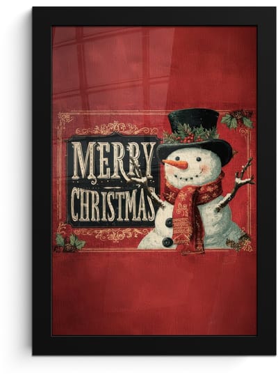 Poster in lijst - Fotolijst 20x30 cm - Posters - Klassiek - Kerstgroet - Sneeuwpop - Rood - Posterlijst zwart - Decoratie - Wanddecoratie woonkamer - Muurdecoratie slaapkamer - Kerstversiering - Kerstdecoratie voor binnen - Kerstmis