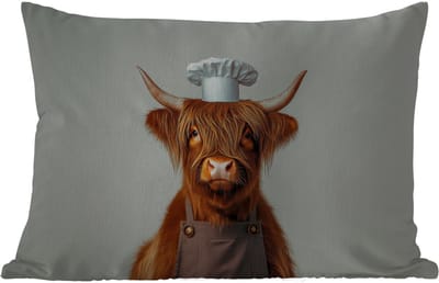 Buitenkussens - Tuin - Schotse Hooglander - Bruin - Hoorns - Kokskleding - 50x30 cm