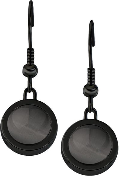 Quiges RVS Schroefsysteem Oorhangers Oorbellen Zwart met Verwisselbare Grijze Cat's Eye Mini Munt Set - ECOS286