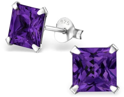 Aramat Jewels | Oorbellen | 925 Zilveren Vierkante Zirkonia Oorbellen 4-8mm - Princess Cut Studs | 7mm / Paars | | | Zilver | Kinderen, Volwassenen | Verkleurd niet