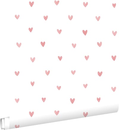 ESTAhome behang hartjes wit en terracotta roze - 50 x 900 cm - 131627
