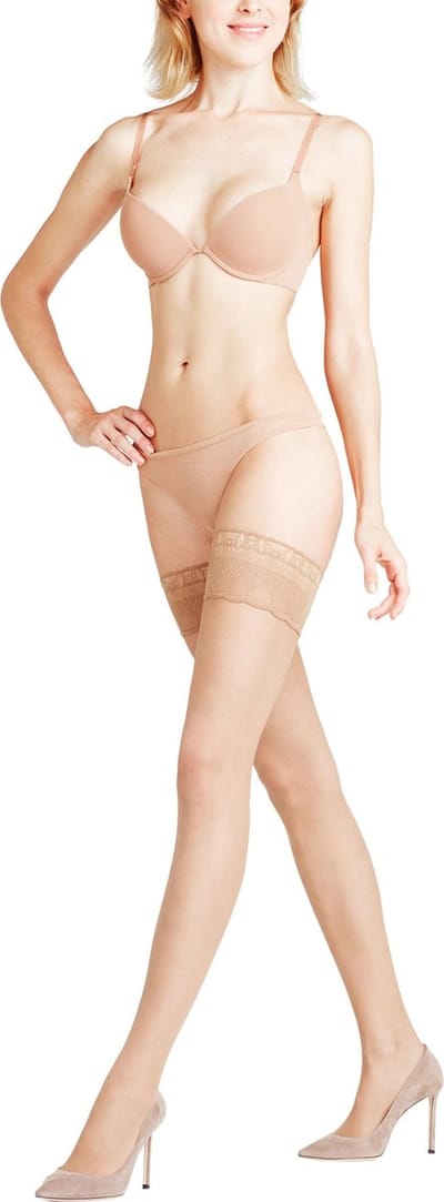 FALKE Lunelle eenkleurig materiaal transparant 8 DEN stay up kousen dames huidskleur - maat 8.5-9