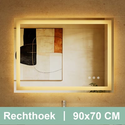 Auralum® Badkamerspiegel met verlichting - Badkamerspiegel Frameloos - Dimbaar - Anti-Condens - 3000K/4500K/6500K - Warm/Neutraal/Koud Wit - 90x70cm