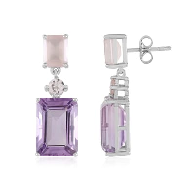 Cavill - Luxe Oorbellen 925 Sterling Zilver Gerhodineerd - Lavendel Amethist 12,744 ct & Rozenkwarts Morganiet - Modern Edelsteen Design