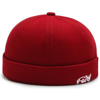 Heren Docker Cap Hoed zonder Klep Skullcap Werkers Zeemansmuts Opgerolde Rand Retro Muts Adjustable red
