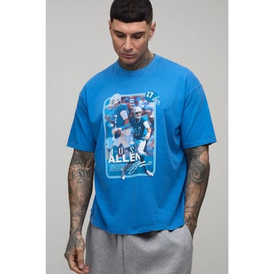 Lang Oversized Nflpa Josh Allen Licentie Gewassen Bedrukt T-shirt | Blue | Size Small