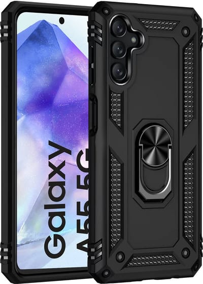 Hoesje geschikt voor Samsung Galaxy A55 hoes met Ringhouder - Armor dubbel laag - Arara backcover - Zwart