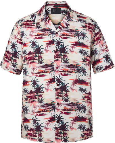 JP 1880 - Heren - overhemd korte mouwen Cubaanse kraag print all-over tot 8XL - Pruim - Maat XL
