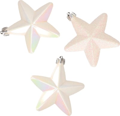 Decoris kersthanger sterren - 6x st - wit parelmoer - 7 cm - kunststof - kerstornamenten - kerstversiering