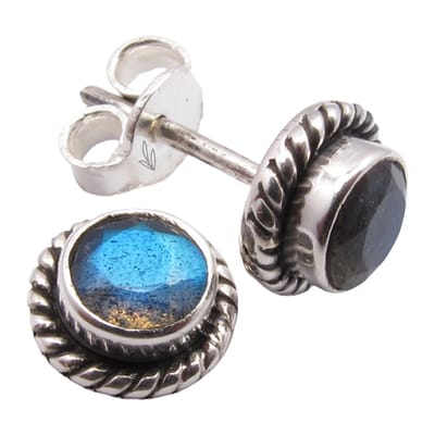 Natuursieraad -  925 sterling zilver labradoriet oorknoppen - luxe edelsteen sieraad - Oorbellen Set - 1 Set (2 stuks) - handgemaakt
