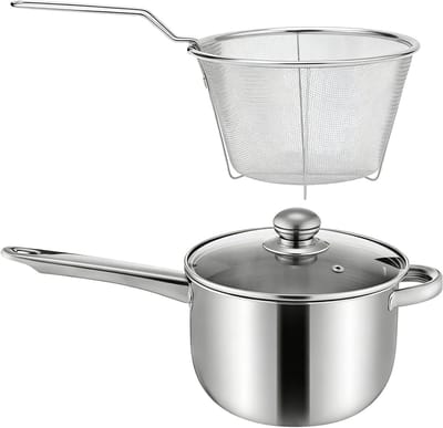 Frituurpan - Frietpan Koekenpan - Frituren Koken - Afneembare Mand - 15 x 21 x 15 cm - Zilver