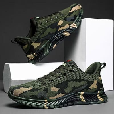 Heren Sportschoenen Casual Mode Heren Ademend Mesh Lichtgewicht voor Heren Camouflage Sneakers Laag uitgesneden Hardloopschoenen Nieuw 43 black