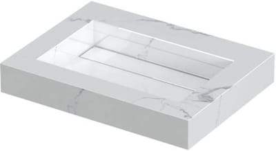 INK Pitch Wastafel Keramische Slab Bak met Drain en Front en Side Skirts Zonder Kraangat - 600x450x90 mm - Statuario Glans