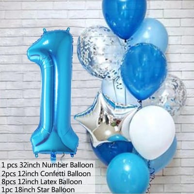 12 Pièces/ensemble Ballons en Latex Numéro Bleu en Aluminium Décoration de Fête d'Anniversaire 1er Premier Anniversaire Décoration Ballon 10inch gray