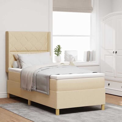 vidaXL - Boxspring - bed - met - LED-stripverlichting - Crème - 100 - x - 200 - cm - Stof