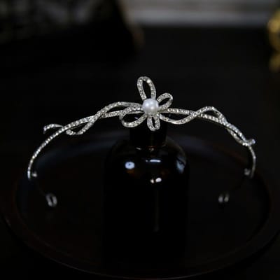 Style Coréen Nouveau Exquis Compact Simple Nœud Perle Couronne de Mariée Tiara Couronne Tiara gray