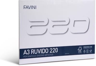 Favini® – Tekenblok A3 – 20 Vellen – Wit – 220 g/m² – Ruw Oppervlak – Voor Potlood, Houtskool & Pastel – FSC – Gemaakt in Italië