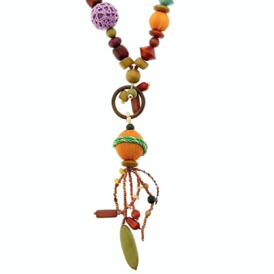 Behave - Lange ketting met multi-color kralen en gehaakte kraal - 60 cm - Bohemian sieraden