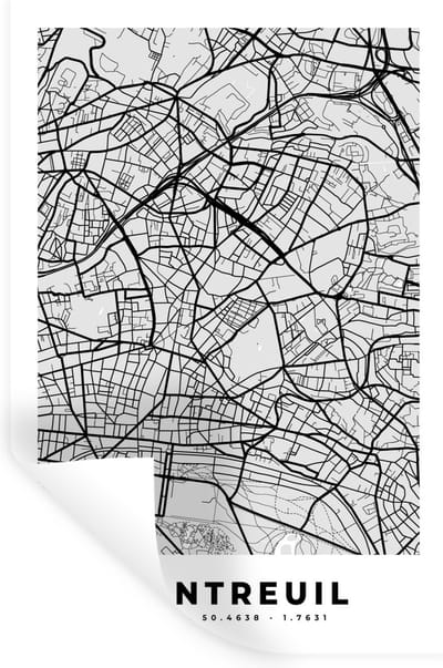 Muurstickers - Sticker Folie - Stadskaart - Frankrijk - Kaart - Montreuil - Plattegrond - 20x30 cm - Plakfolie - Muurstickers Kinderkamer - Zelfklevend Behang - Zelfklevend behangpapier - Stickerfolie