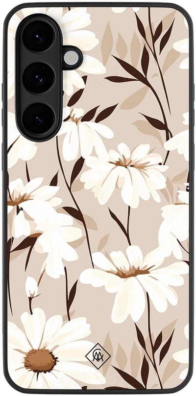 Casimoda® hoesje - Geschikt voor Samsung Galaxy S25 FE - In Bloom - Zwart TPU Backcover - Planten - Bruin/beige