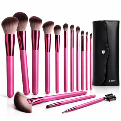 BOTC Make Up Kwasten Set - Foundation Kwast - Set van 14 stuks - Brush set - Make up Borstels - Rozerood