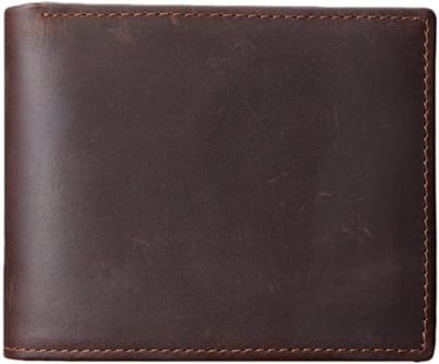 Portemonnee - Echt leer - Kort model - Meerdere kaartsleuven - 12*9,7*2 cm - Horizontaal - Donkerbruin - 1 stuk