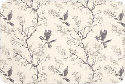 Badmat 90x60 cm - Antislip - Takken - Vogels - Beige - Badmatten voor badkamer - Badkamermat - Douchemat - Badkamer mat