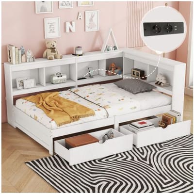 Canapé-lit - MUVOE - 90 x 200 cm - Blanc - 2 tiroirs - Ports USB intégrés blanc
