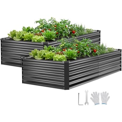 VEVOR Verhoogd tuinbed, Metaal, Set van 2, 203x102x46 cm, Rechthoekig tuinbed, Plantenbakset voor buiten, Groentebed met handschoenen, Bloembed, Plantbed, Plantenstel met slinger voor bloemen en groenten