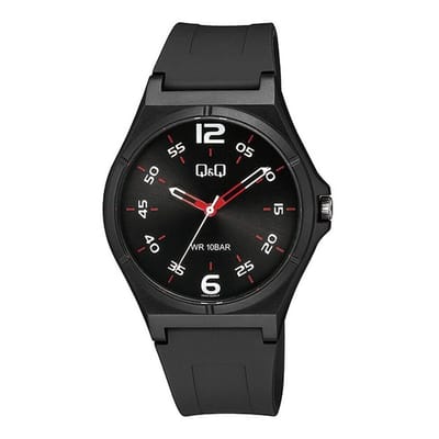 Q&Q V04A-005VY - Horloge - Sport - Analoog - Unisex - Plastic band - Rond - Cijfers - Kunststof - Zwart - Zilverkleurig - 10 bar waterdicht