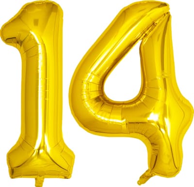 Folie Ballon Cijfer 14 Jaar Goud Verjaardag Versiering Helium Cijfer Ballonnen Feest versiering Met Rietje - 86Cm