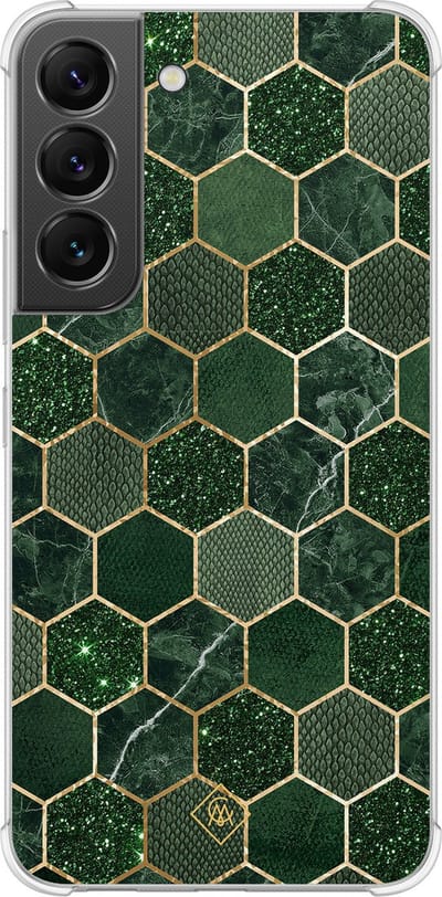 Casimoda® hoesje - Geschikt voor Samsung Galaxy S22 - Kubus Groen - Shockproof case - Extra sterk - TPU/polycarbonaat - Groen, Transparant