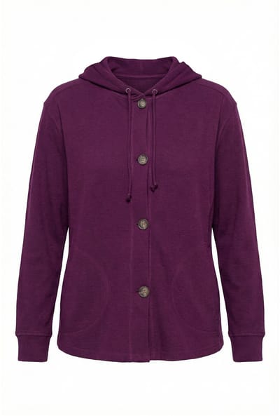 Ulla Popken - Dames - Sweatjack wafelstructuur capuchon biologisch katoen - Donkere kers - Maat 46+