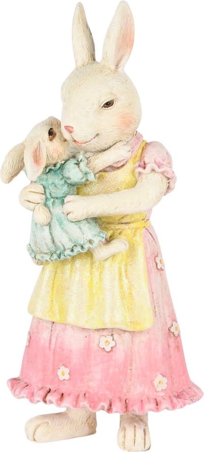 Dekoratief | Bunny mama m/baby, wit/roze, resina, 9x8x20cm | A250508