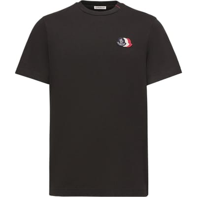 Moncler Geborduurd Tricolore Katoenen Logo Ronde Hals Korte Mouw T-shirt Heren tops L10918C0007489B8Q999 M black