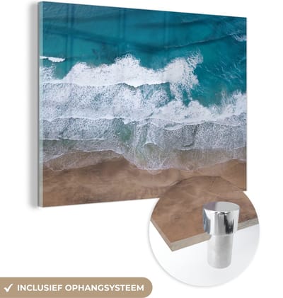 MuchoWow® Glasschilderij 120x90 cm - Schilderij acrylglas - Strand - Zee - Water - Blauw - Foto op glas - Schilderijen