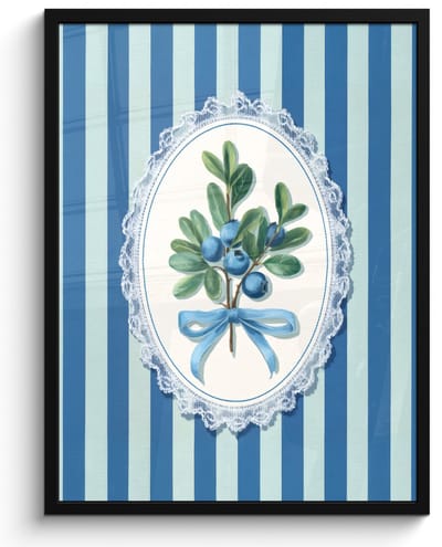 Poster in lijst - Fotolijst 50x70 cm - Posters - Illustratie - Bessen - Blauw - Strepen - Posterlijst zwart - Decoratie - Wanddecoratie woonkamer - Muurdecoratie slaapkamer